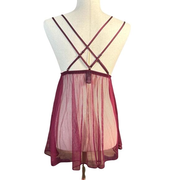 Victoria’s Secret Burgundy Sheer Lace Babydoll Lingerie Size XS - Picture 3 of 4